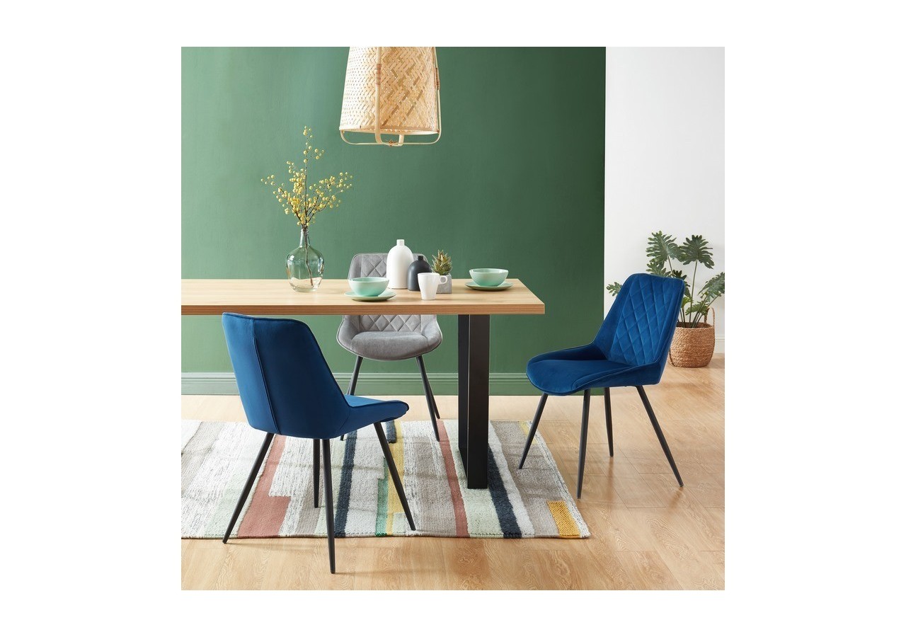 Lot de 2 chaises ROMY velours bleu pieds métal noir