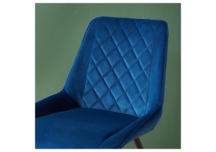 Lot de 2 chaises ROMY velours bleu pieds métal noir