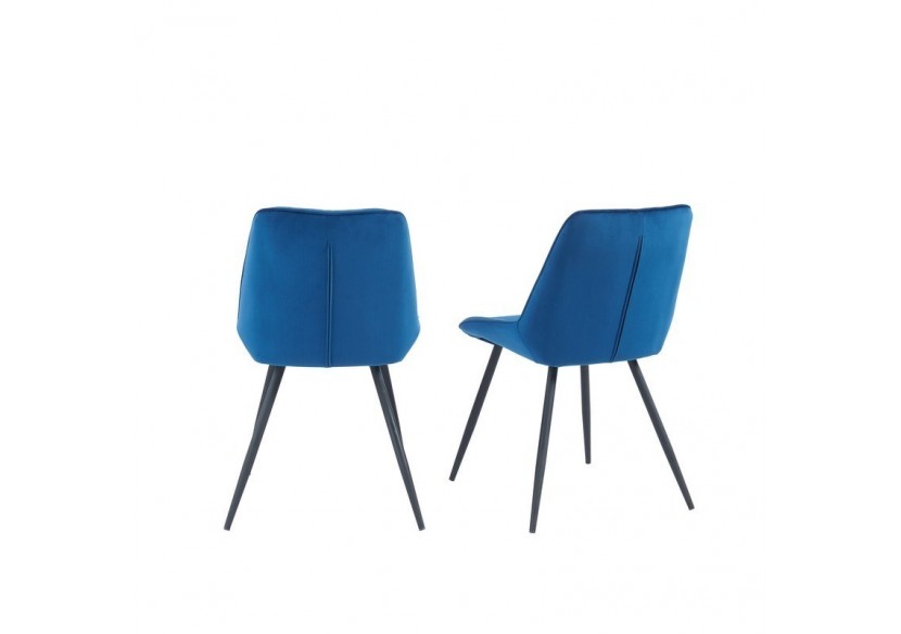 Lot de 2 chaises ROMY velours bleu pieds métal noir