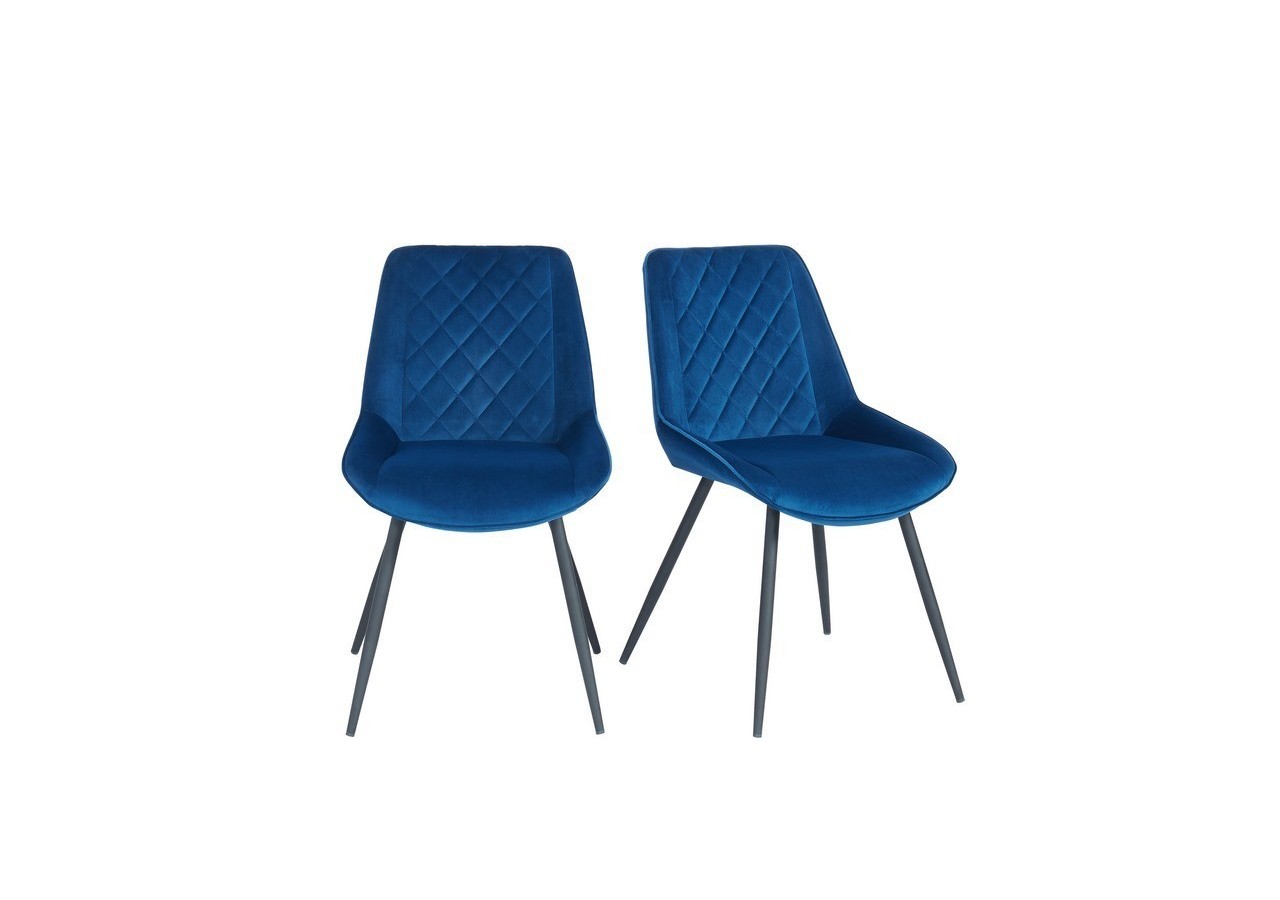 Lot de 2 chaises ROMY velours bleu pieds métal noir