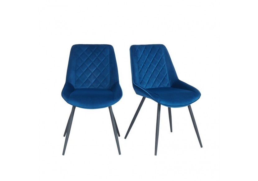 Lot de 2 chaises ROMY velours bleu pieds métal noir
