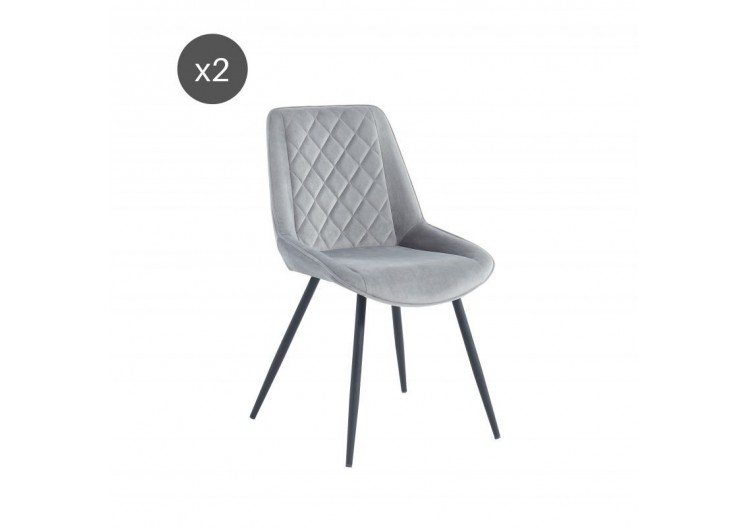 Lot de 2 chaises ROMY velours gris clair pieds métal noir