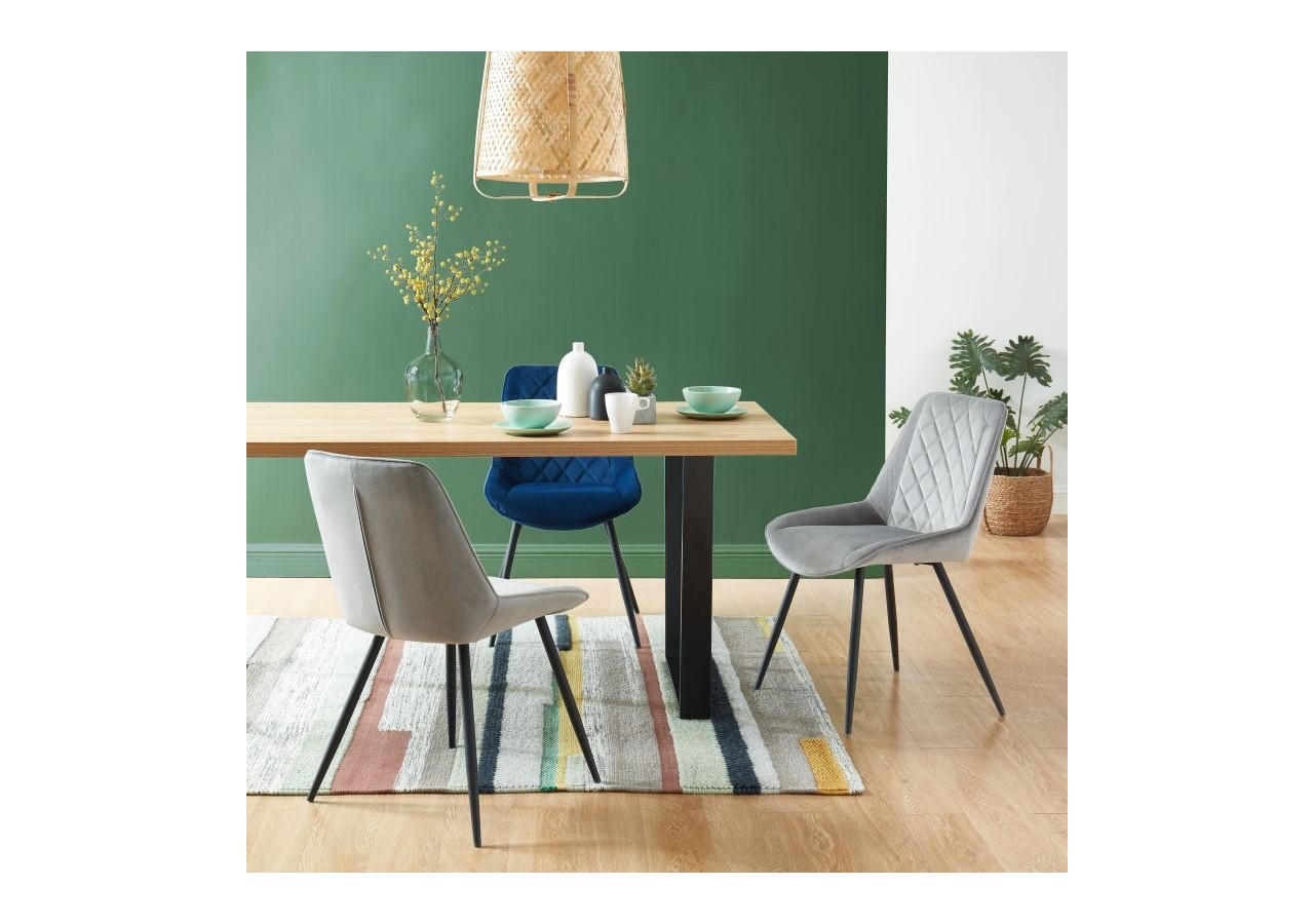 Lot de 2 chaises ROMY velours gris clair pieds métal noir