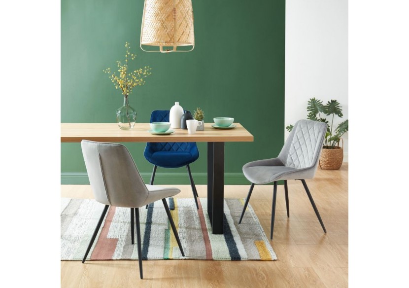 Lot de 2 chaises ROMY velours gris clair pieds métal noir