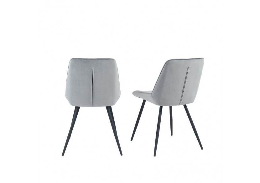 Lot de 2 chaises ROMY velours gris clair pieds métal noir