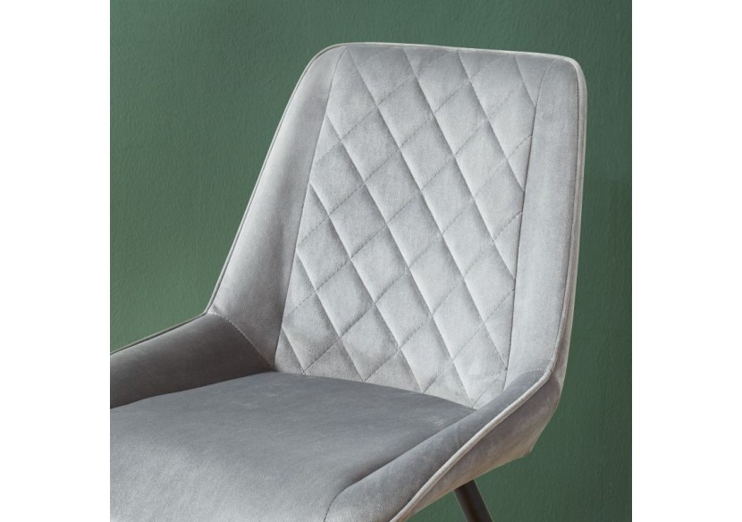 Lot de 2 chaises ROMY velours gris clair pieds métal noir