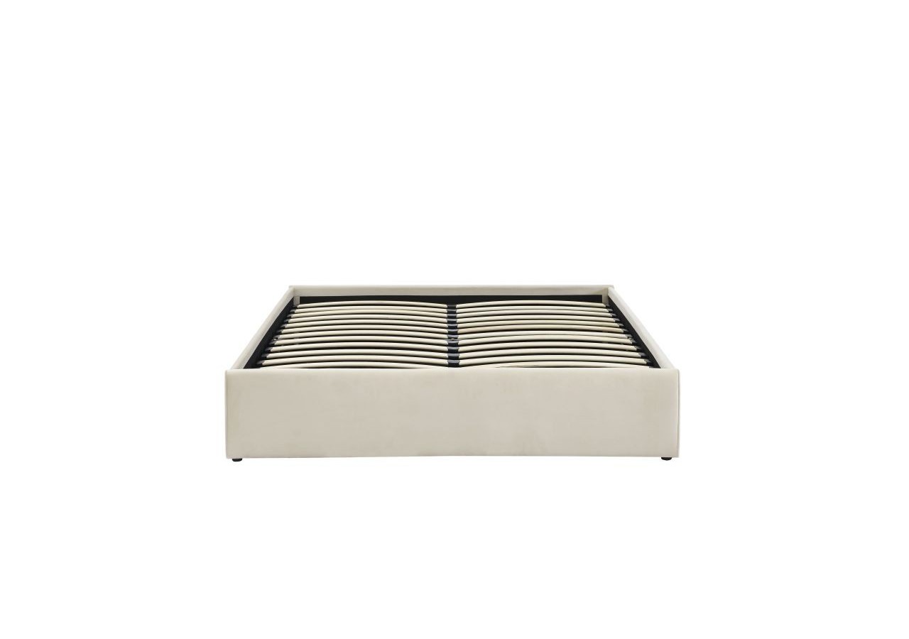Lit coffre SAKURA velours beige crème 140x190 sommier inclus