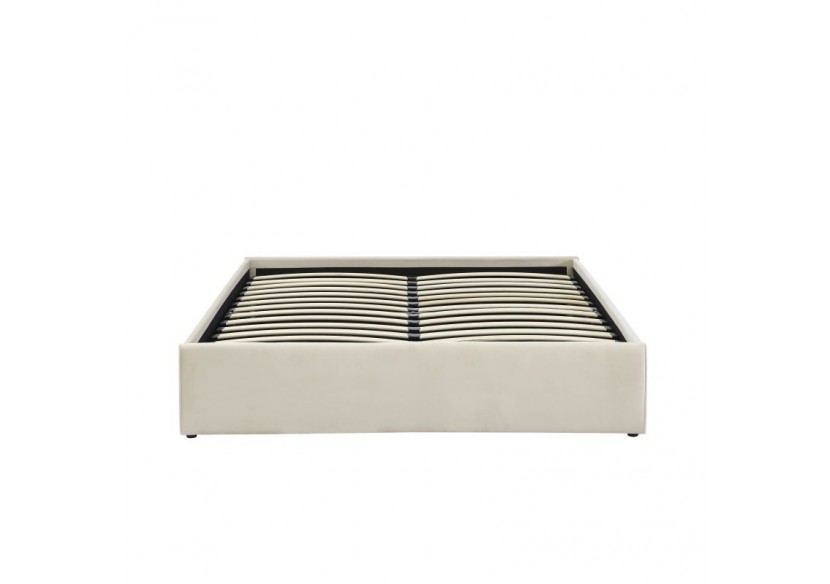 Lit coffre SAKURA velours beige crème 140x190 sommier inclus