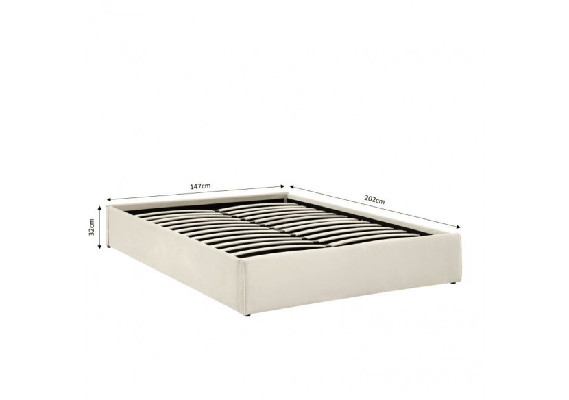 Lit coffre SAKURA velours beige crème 140x190 sommier inclus