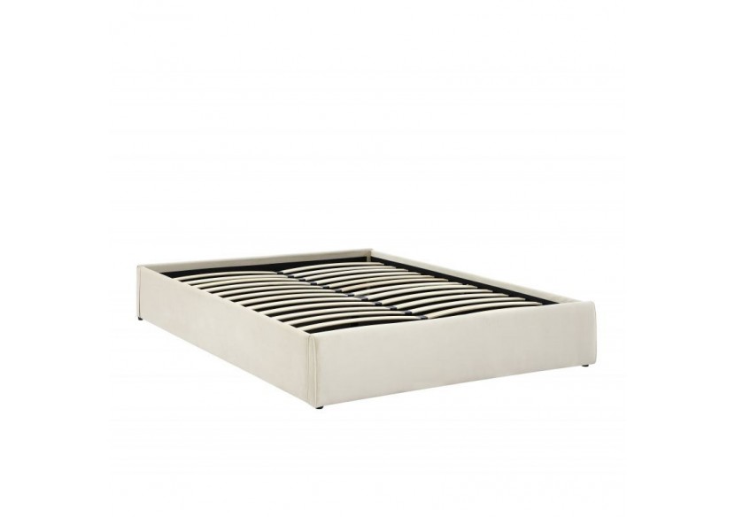 Lit coffre SAKURA velours beige crème 140x190 sommier inclus