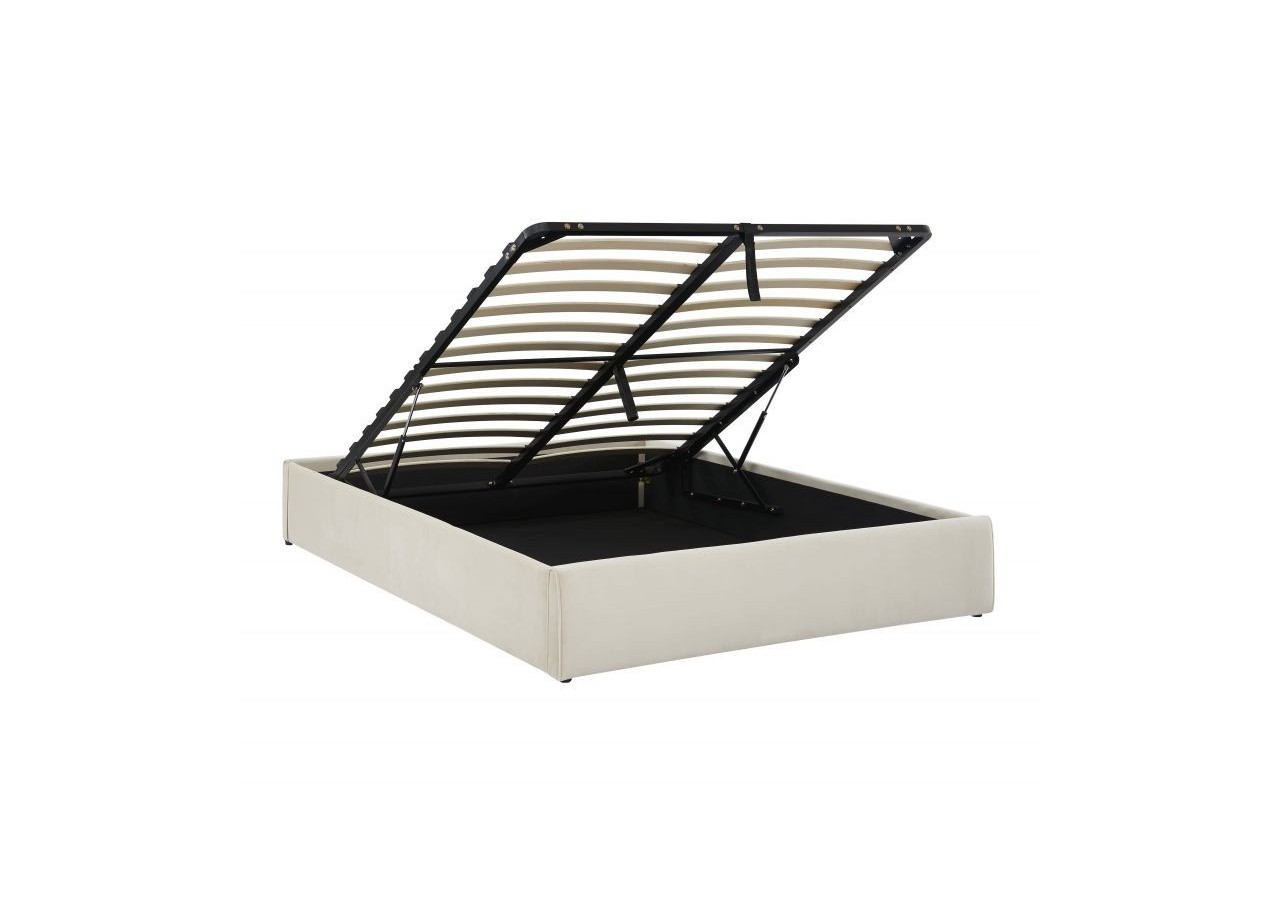 Lit coffre SAKURA velours beige crème 140x190 sommier inclus