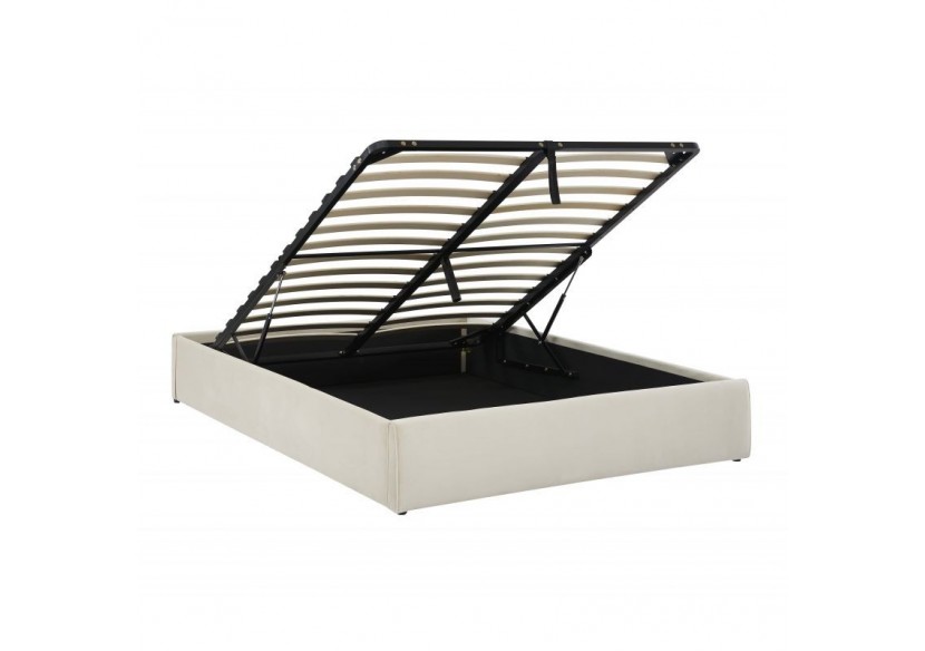 Lit coffre SAKURA velours beige crème 140x190 sommier inclus