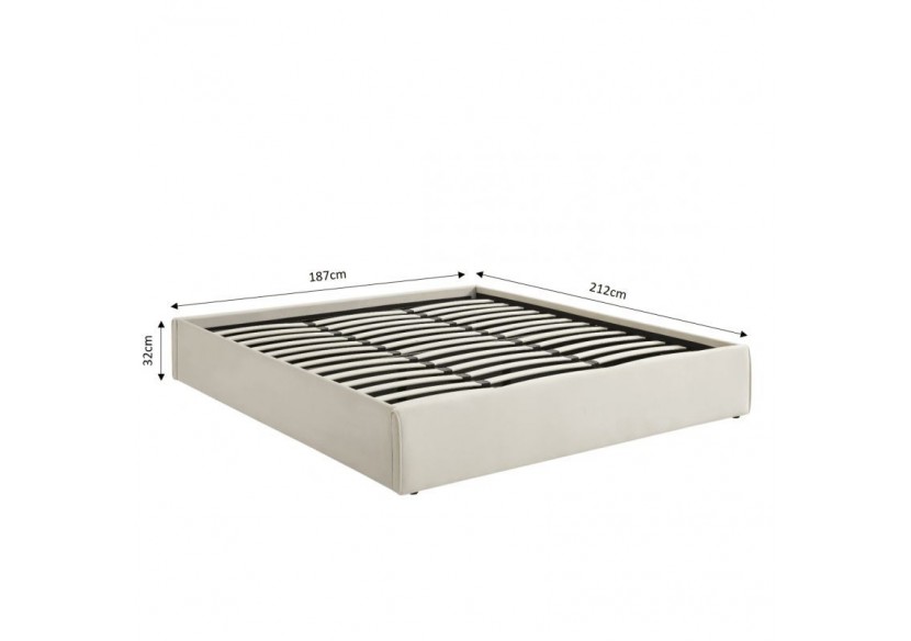 Lit coffre SAKURA velours beige crème 180x200 sommier inclus