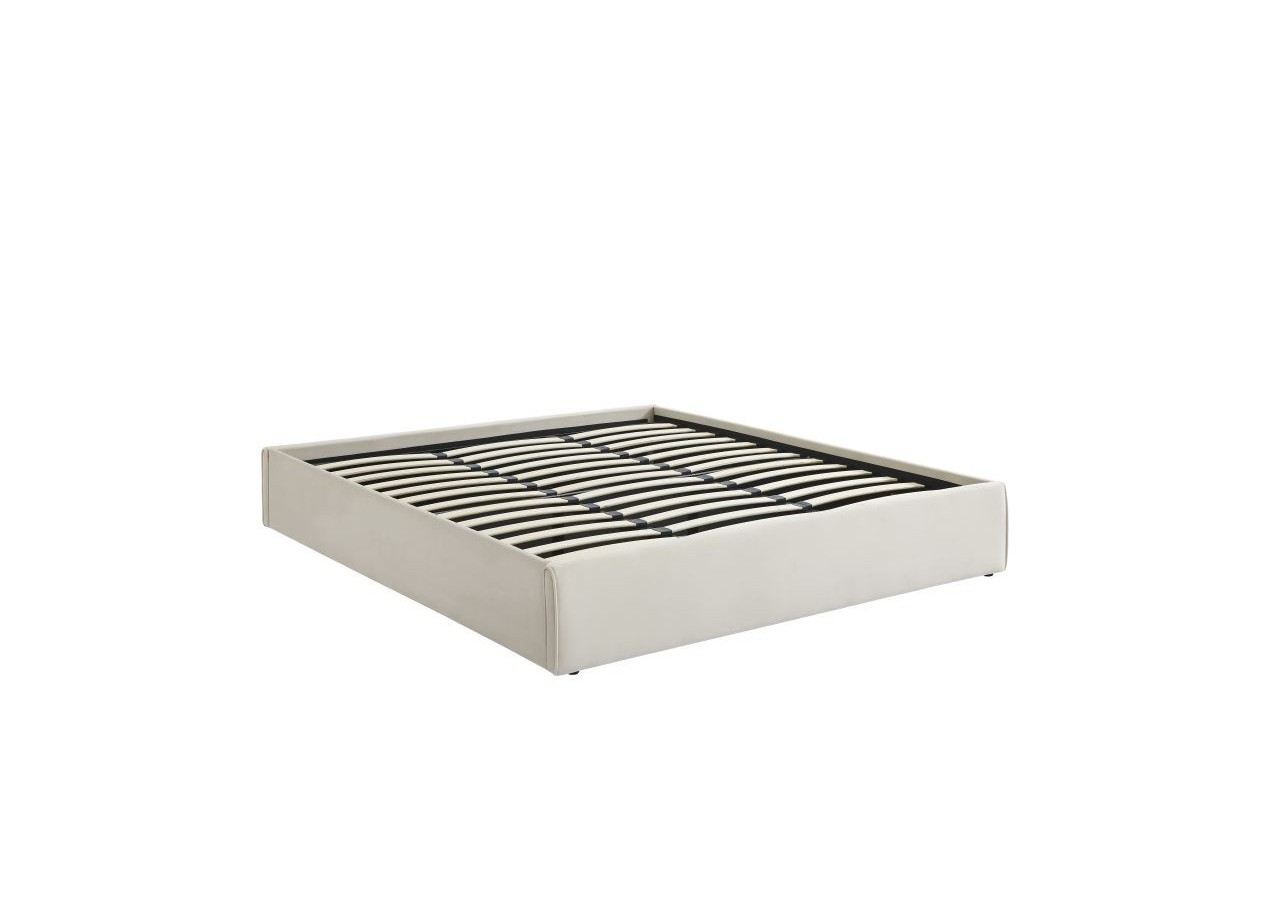 Lit coffre SAKURA velours beige crème 180x200 sommier inclus