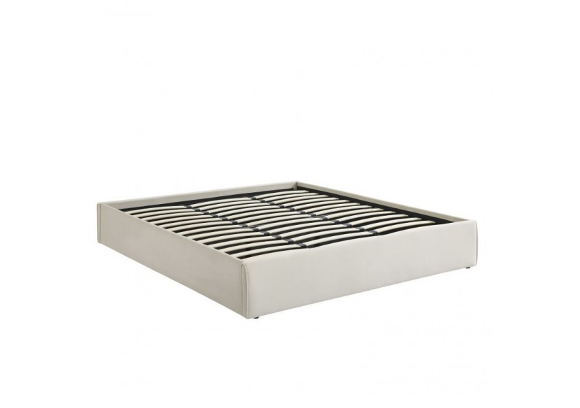 Lit coffre SAKURA velours beige crème 180x200 sommier inclus