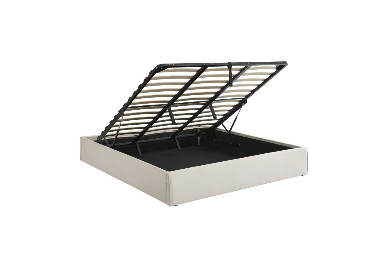 Lit coffre SAKURA velours beige crème 180x200 sommier inclus