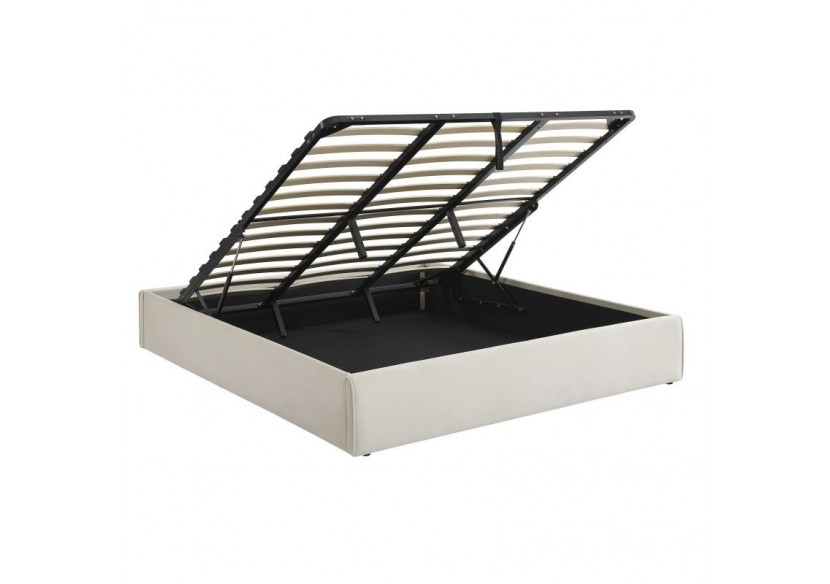 Lit coffre SAKURA velours beige crème 180x200 sommier inclus