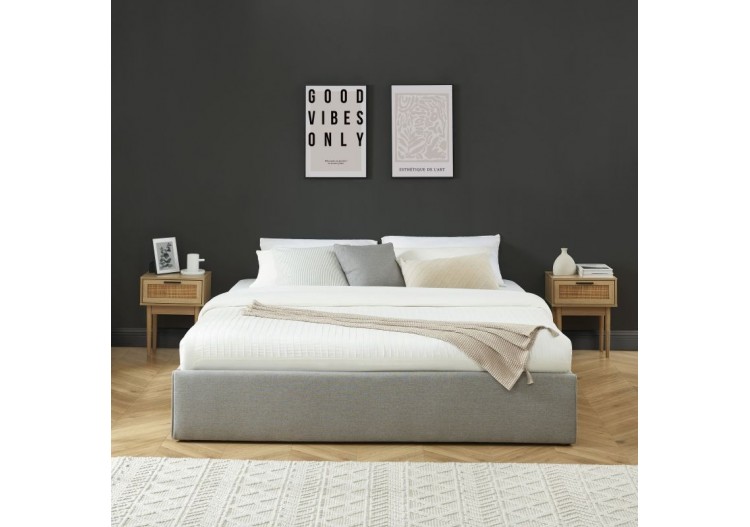 Lit coffre SAKURA tissu gris chiné 180x200 sommier inclus 2