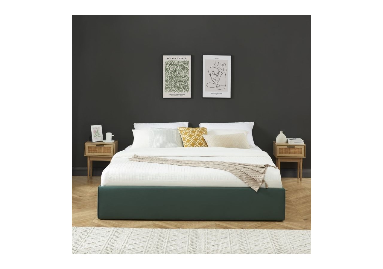 Lit coffre SAKURA velours vert forêt 180x200 sommier inclus