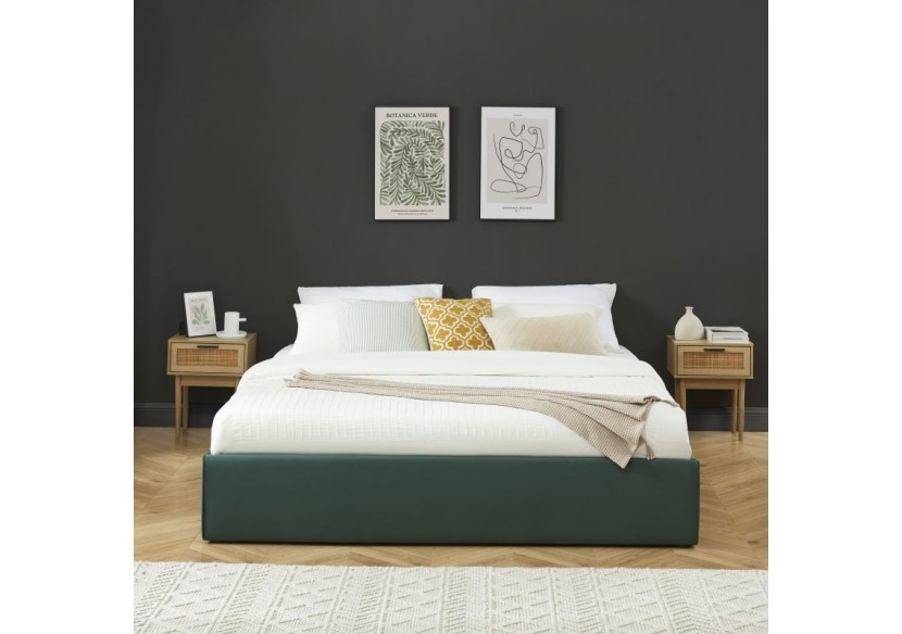 Lit coffre SAKURA velours vert forêt 180x200 sommier inclus