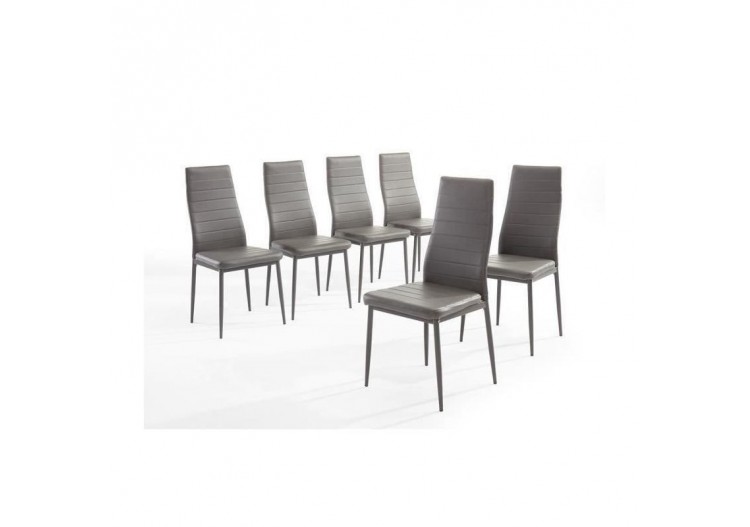 Lot de 6 chaises SAM simili gris pieds métal