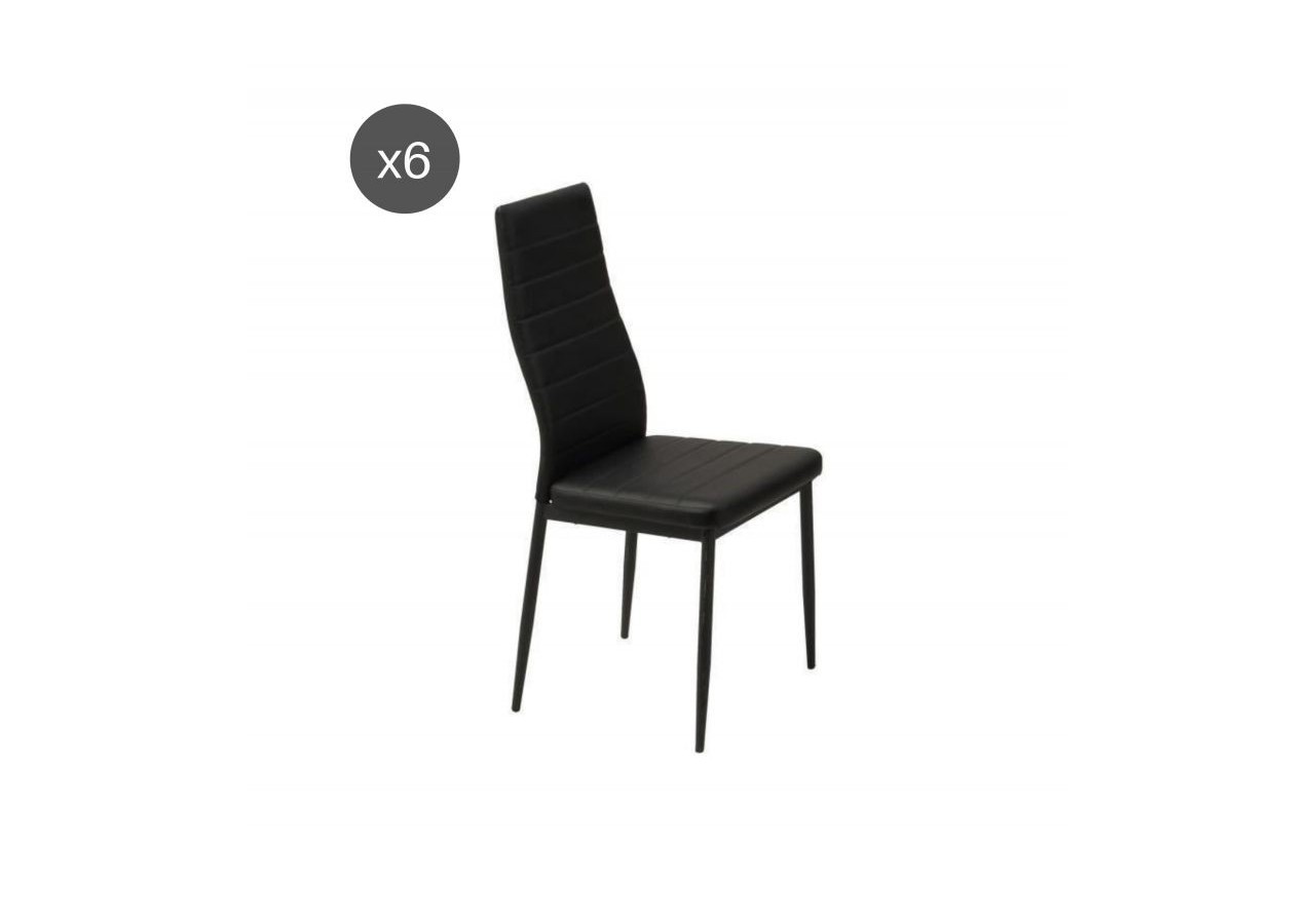 Lot de 6 chaises SAM simili noir pieds métal noir