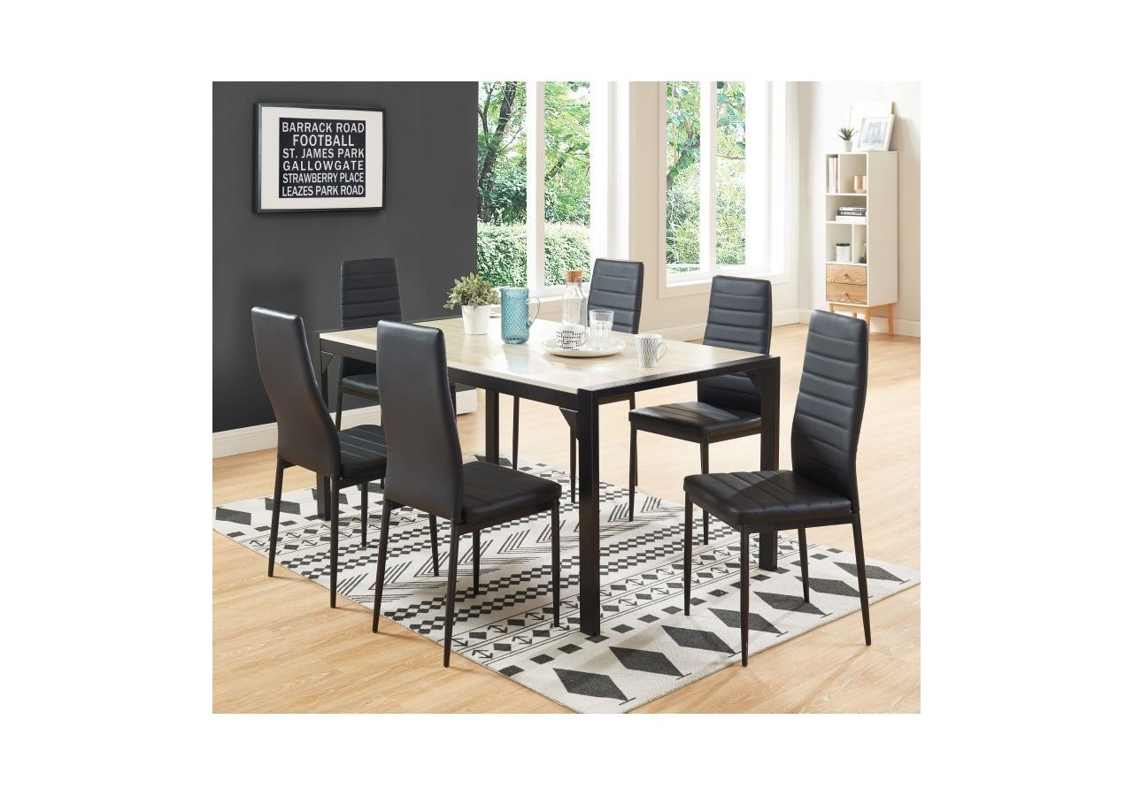 Lot de 6 chaises SAM simili noir pieds métal noir