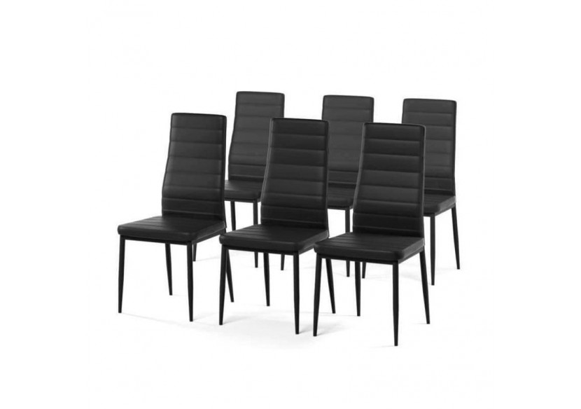 Lot de 6 chaises SAM simili noir pieds métal noir