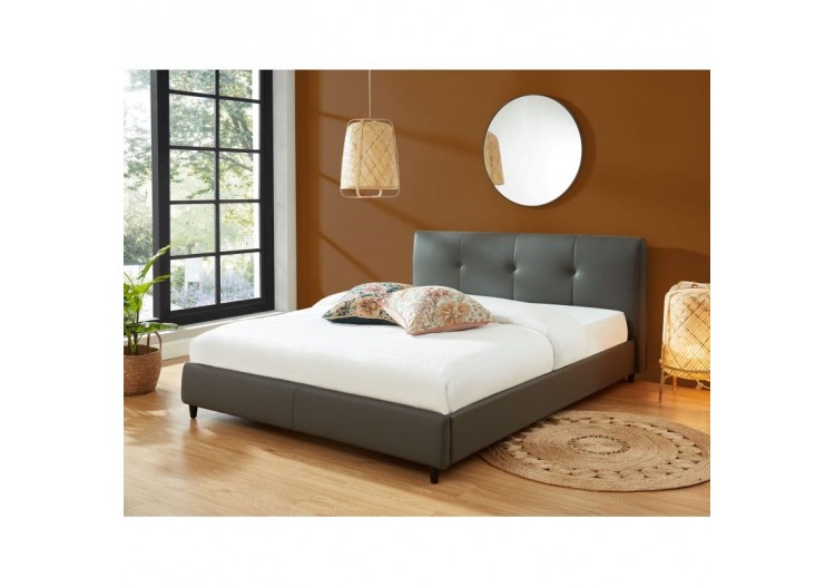 Lit SEGURA simili gris 160x200 sommier inclus 2