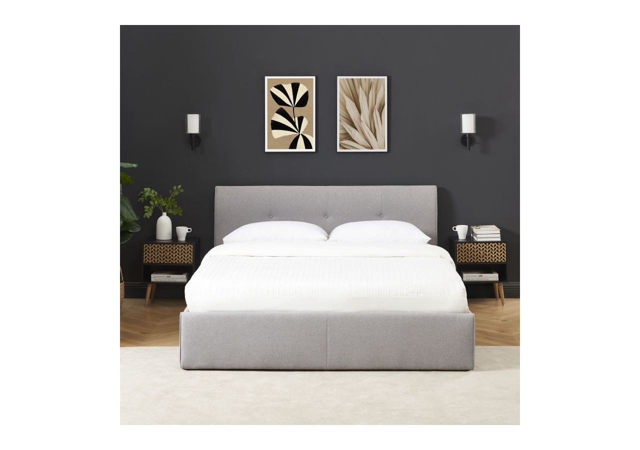 Lit coffre SEGURO tissu gris chiné 140x190 sommier inclus