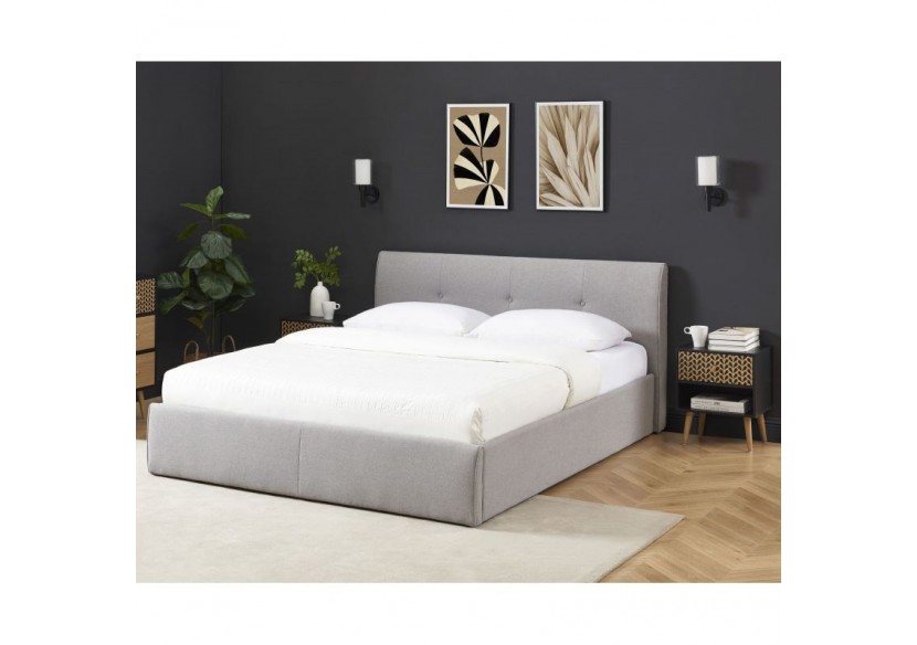 Lit coffre SEGURO tissu gris chiné 140x190 sommier inclus