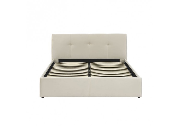 Lit coffre SEGURO velours beige crème 160x200 sommier inclus