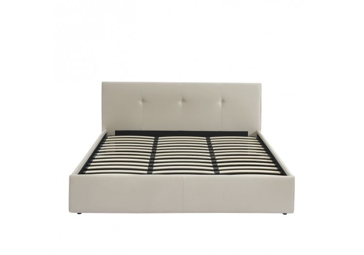 Lit coffre SEGURO velours beige crème 180x200 sommier inclus