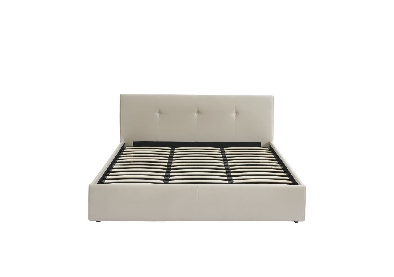 Lit coffre SEGURO velours beige crème 180x200 sommier inclus