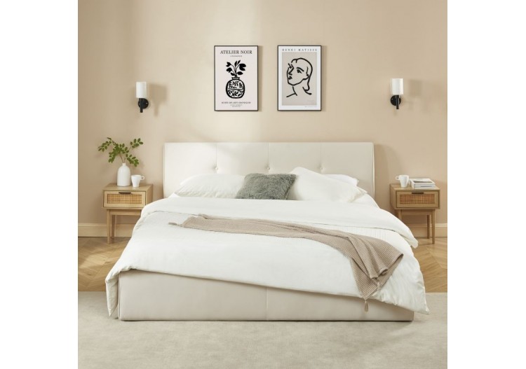 Lit coffre SEGURO velours beige crème 180x200 sommier inclus 2
