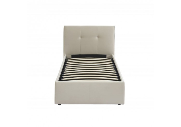 Lit coffre SEGURO velours beige crème 90x190 sommier inclus