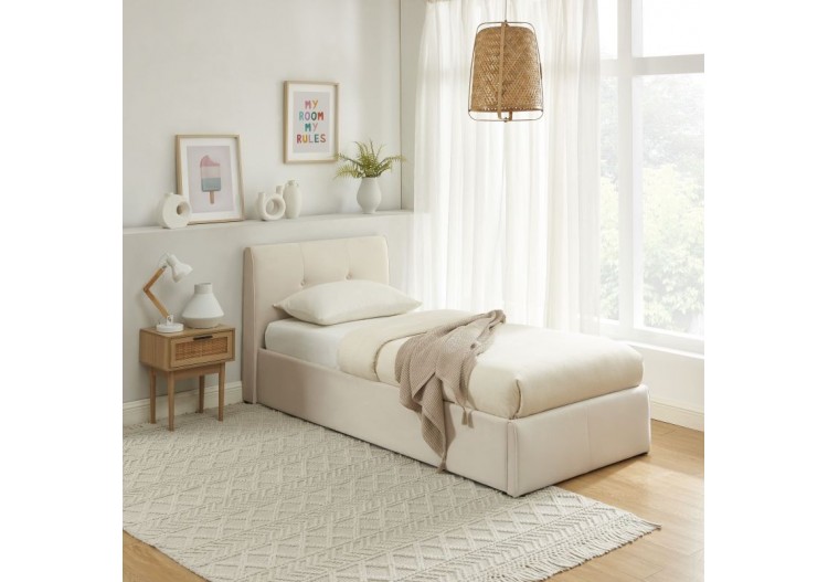 Lit coffre SEGURO velours beige crème 90x190 sommier inclus 2