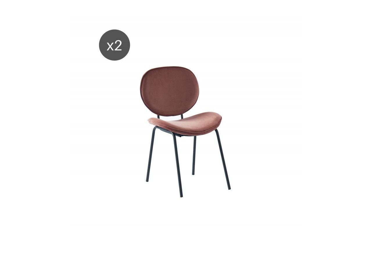 Lot de 2 chaises SHEILA velours rose pieds métal noir