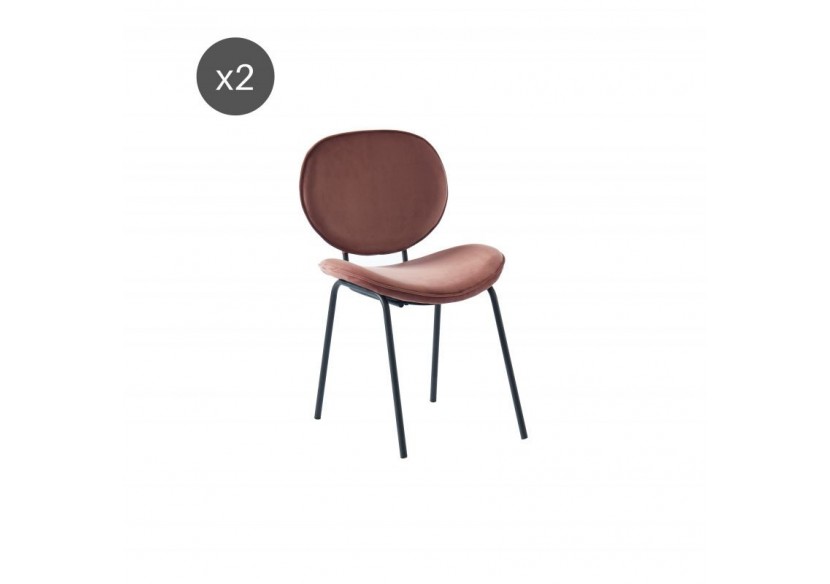 Lot de 2 chaises SHEILA velours rose pieds métal noir