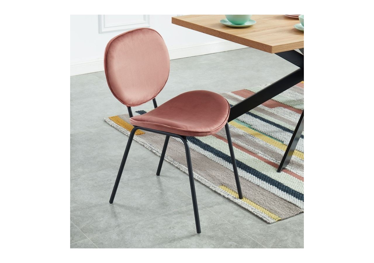 Lot de 2 chaises SHEILA velours rose pieds métal noir
