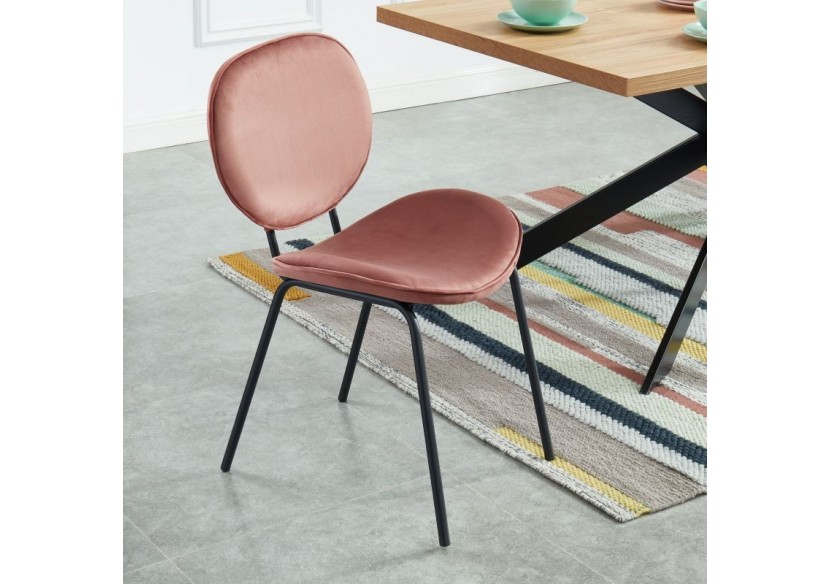 Lot de 2 chaises SHEILA velours rose pieds métal noir
