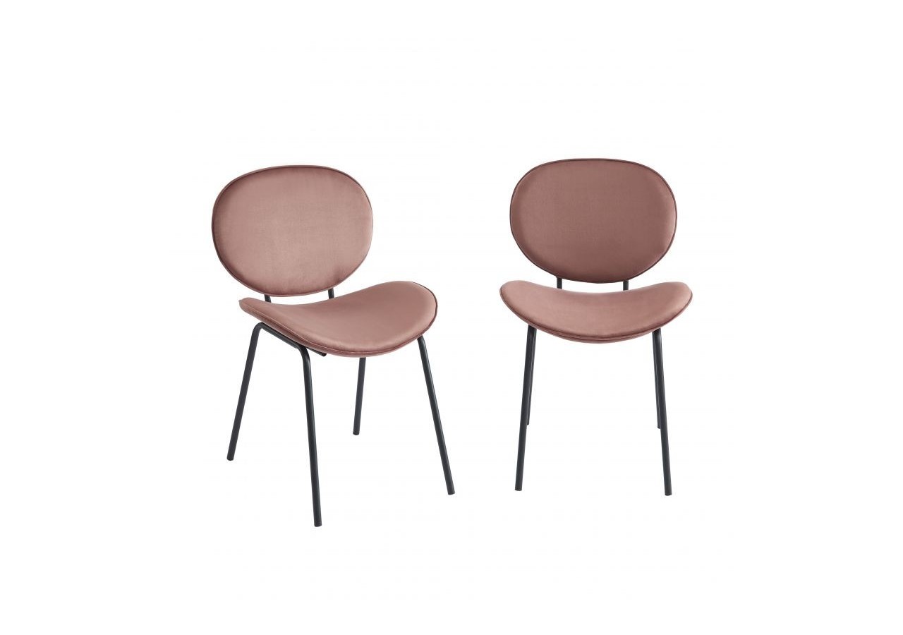 Lot de 2 chaises SHEILA velours rose pieds métal noir