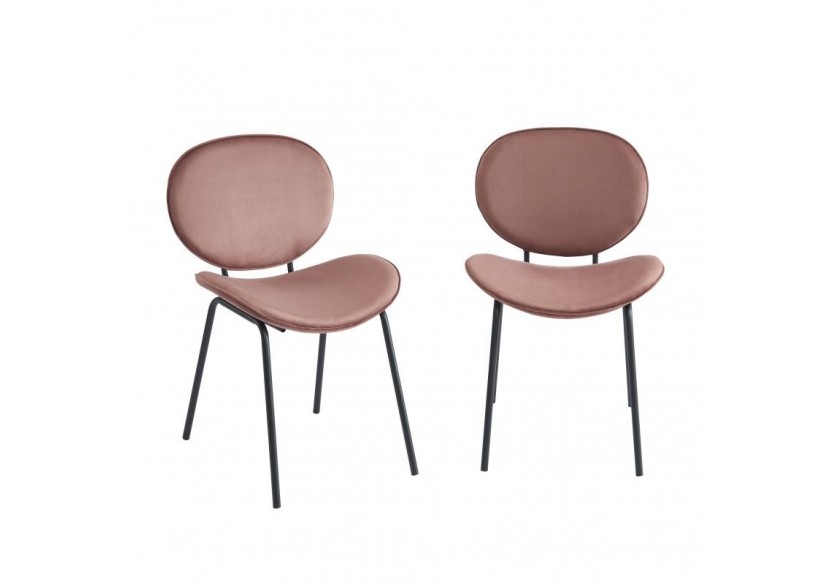 Lot de 2 chaises SHEILA velours rose pieds métal noir