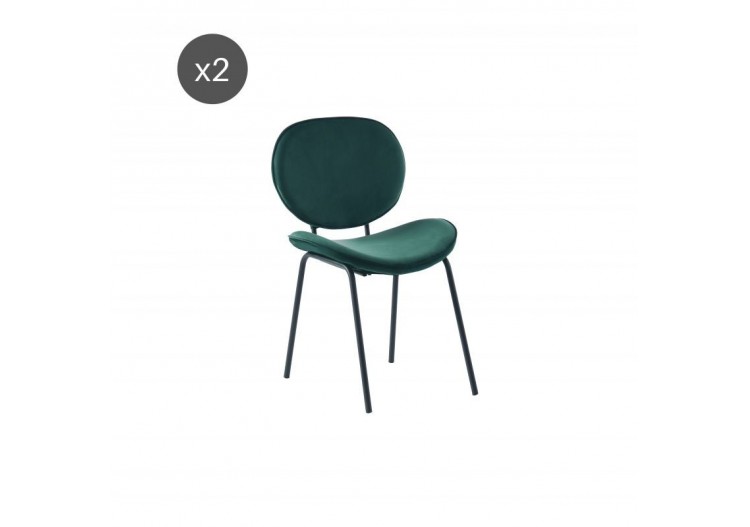 Lot de 2 chaises SHEILA velours vert pieds métal noir