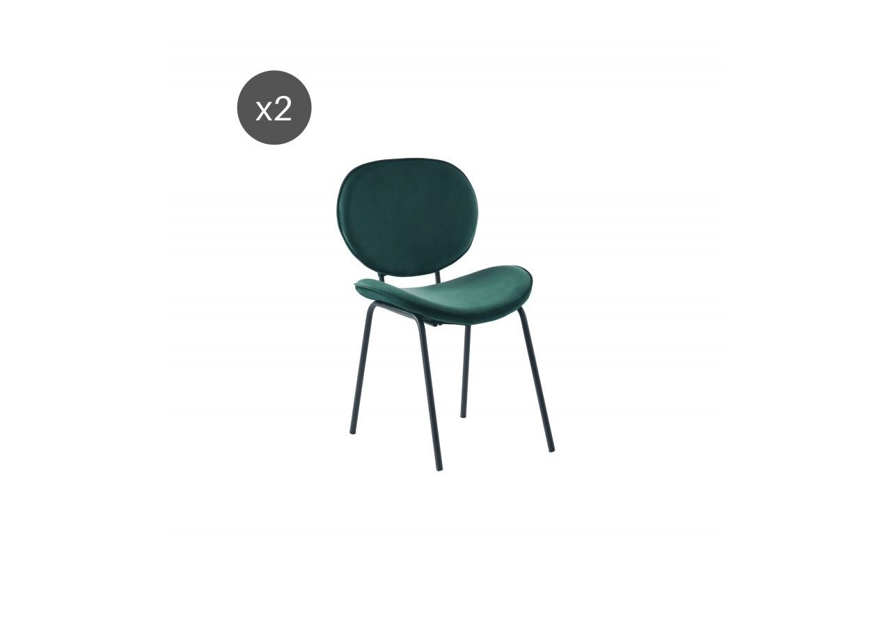 Lot de 2 chaises SHEILA velours vert pieds métal noir