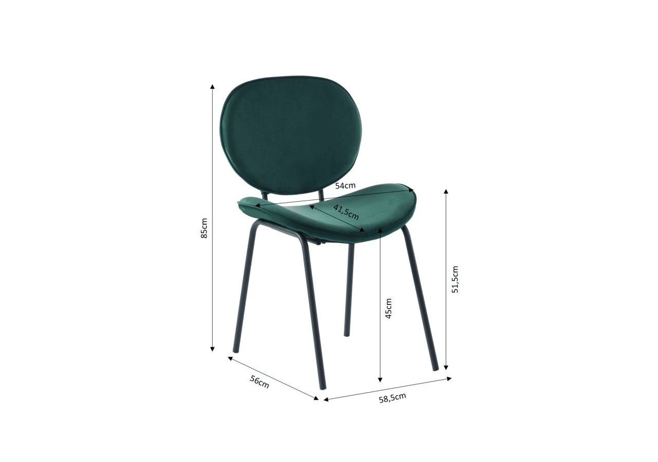 Lot de 2 chaises SHEILA velours vert pieds métal noir
