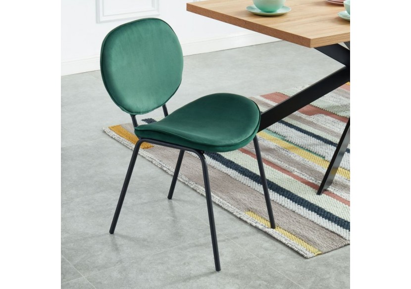 Lot de 2 chaises SHEILA velours vert pieds métal noir