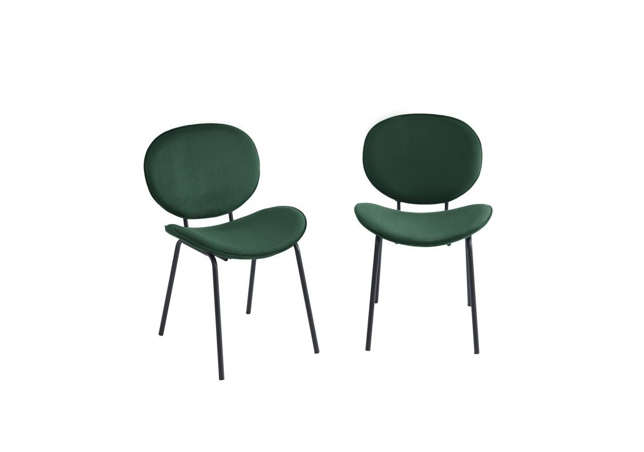 Lot de 2 chaises SHEILA velours vert pieds métal noir
