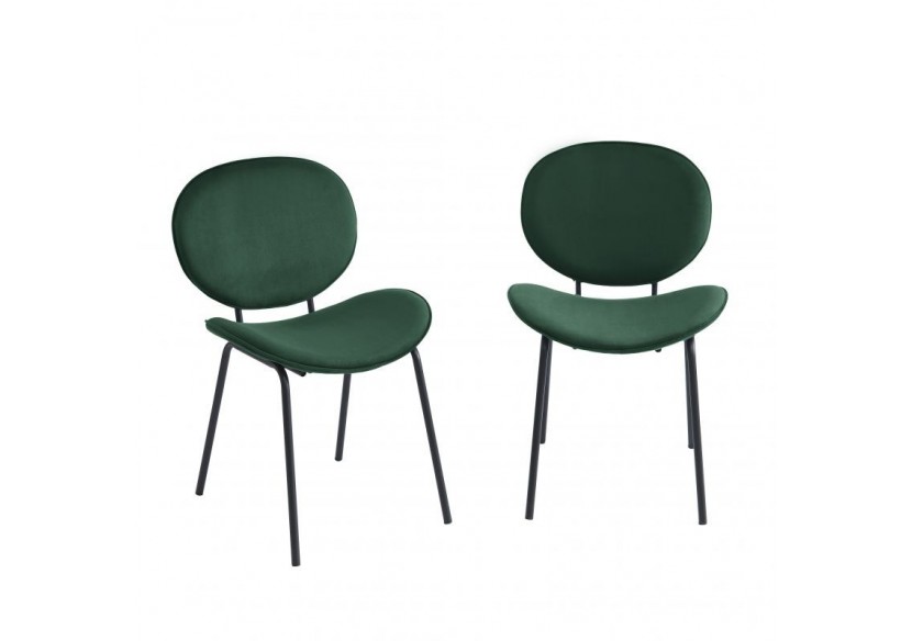 Lot de 2 chaises SHEILA velours vert pieds métal noir
