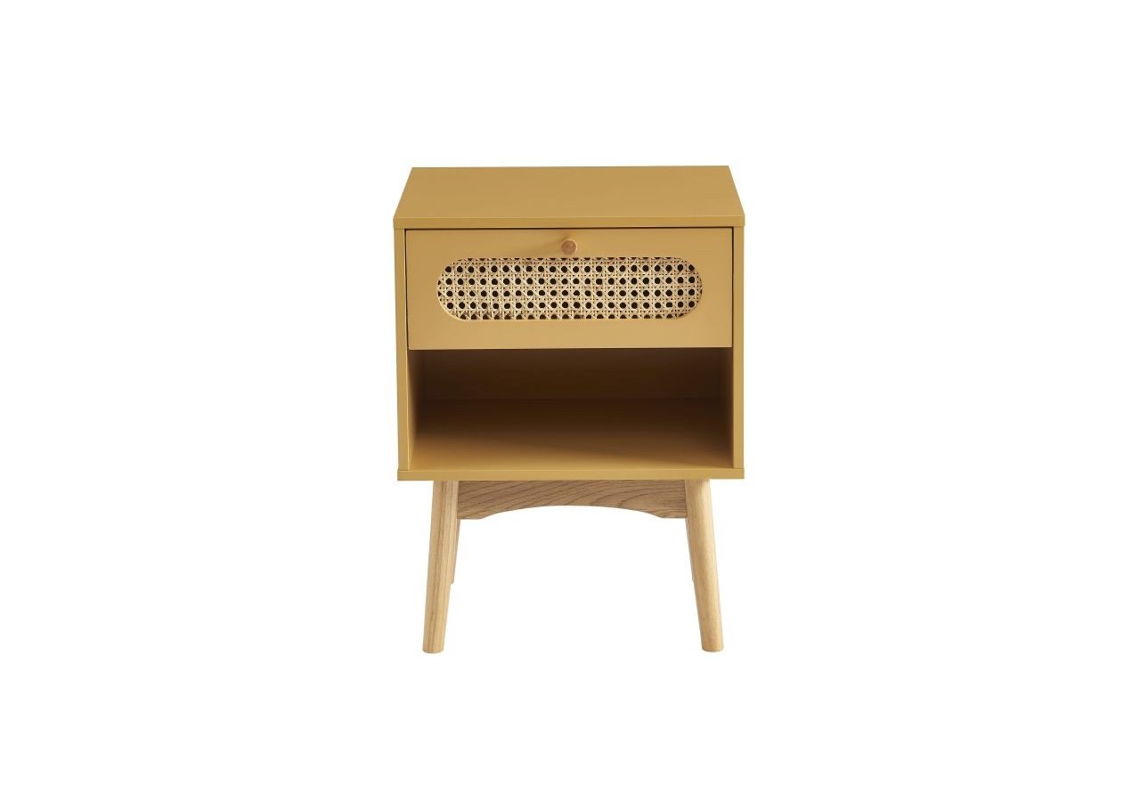 Table de chevet SIXTINE jaune safran et cannage rotin